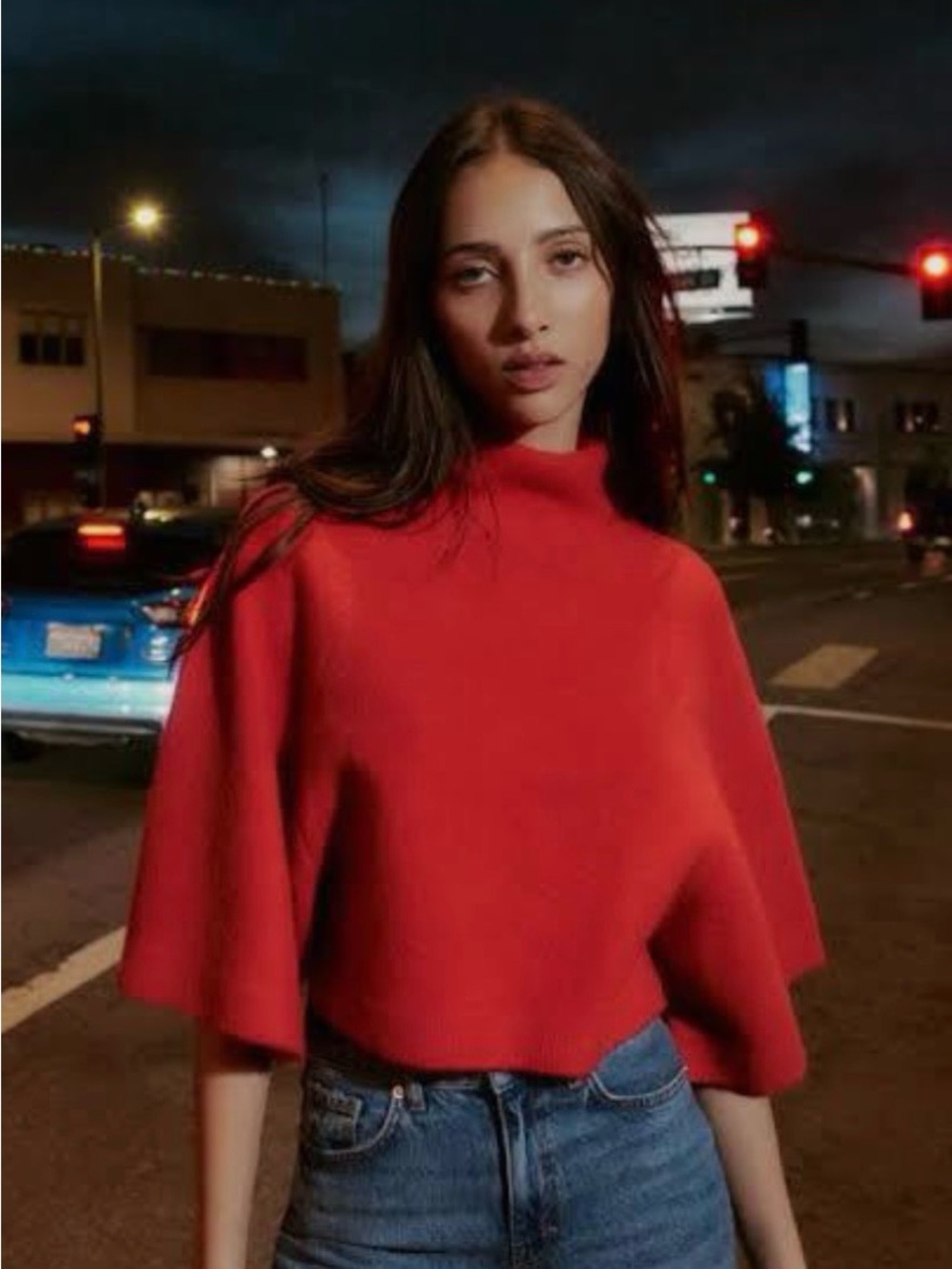 Zara Red Short-Sleeve High Neck Sweater Size Small NWT